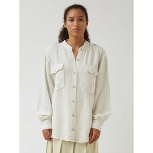 Etoile Isabel Marant Jepsen Chalk Ivory Cotton Gauze Camp Shirt 36 S